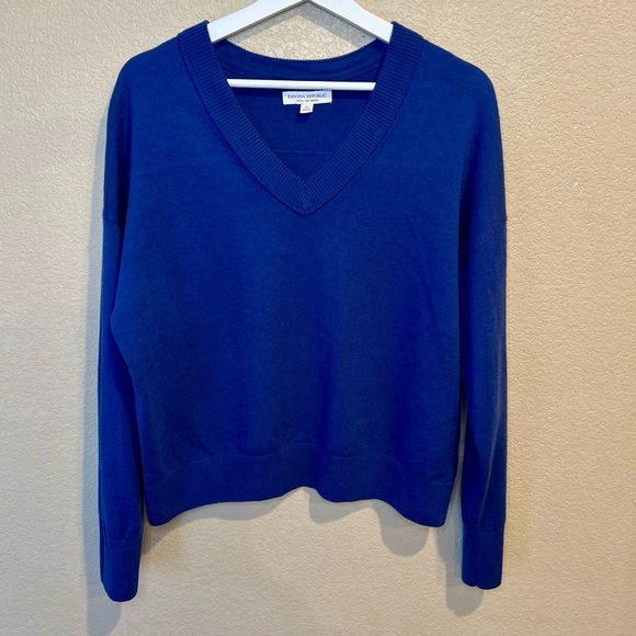 Banana Republic Sweaters - Banana Republic Lightweight Bold Blue Fine Merino Wool V-Neck Sweater Size M
